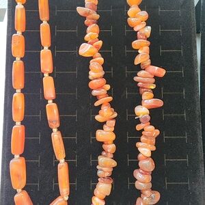 Vibrant Orange Carnelian Agate Gemstone Beaded Bead Necklace Jewelry Bundle Lot